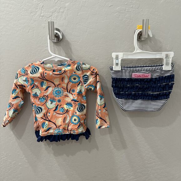 Rufflebutts Orange & Blue Floral Rash Guard Swimsuit - Picture 9 of 9